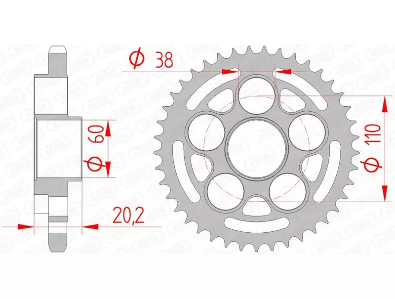 Couronne trail AFAM acier standard 525 pas 39 dents DUCATI 1000 MULTISTRADA