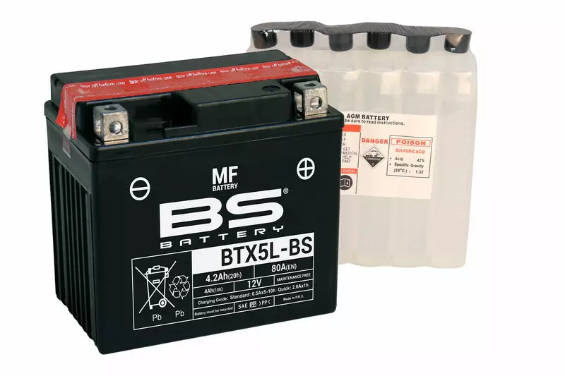 Batterie moto trail BS BATTERY sans entretien avec pack acide HONDA XL 185 S (L185S)